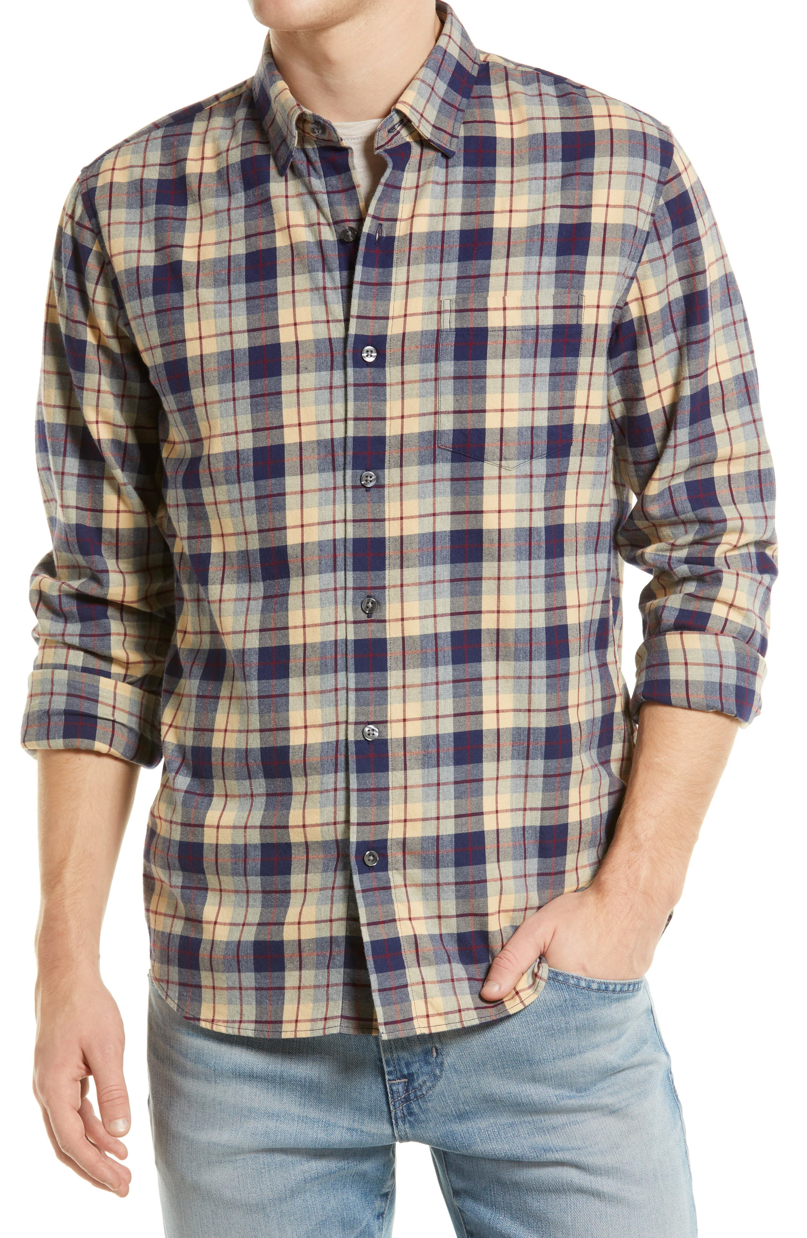 SELX Men Standard-Fit Long-Sleeve Work Checkered Shirt 